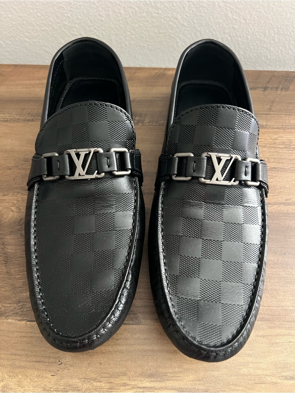 Louis Vuitton Black Damier Ebene Leather LV Bit Loafers